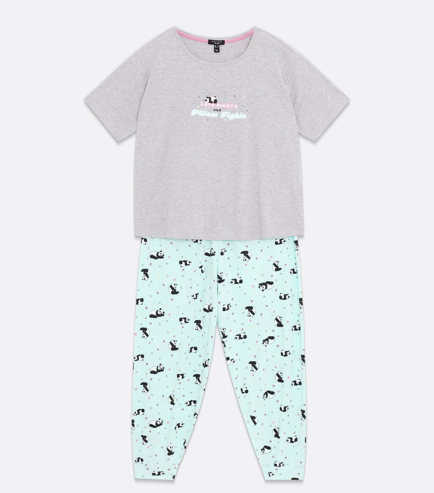 Curves Light Grey Jogger Pyjama Set with Panda Logo Image 5