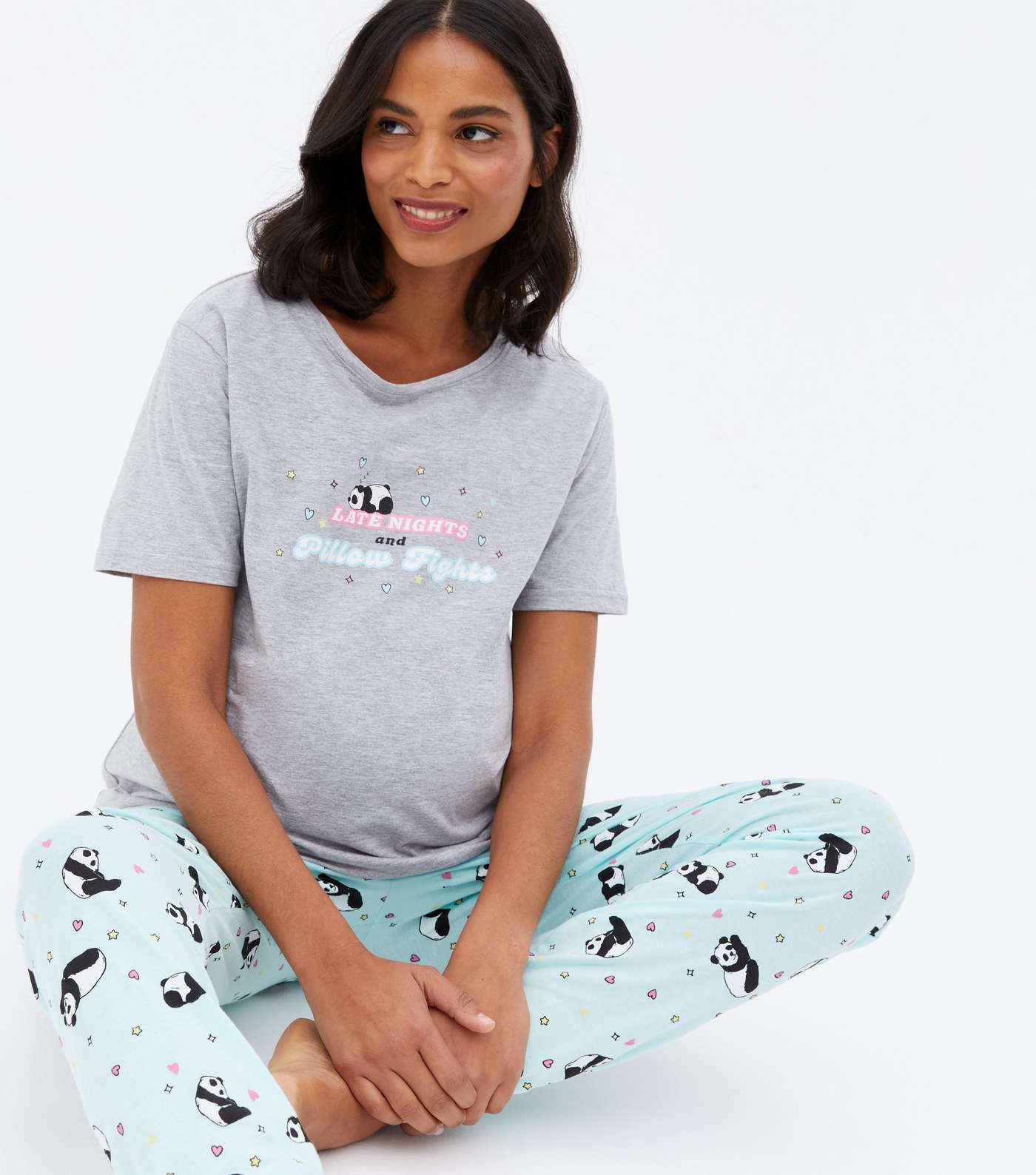 Maternity Light Grey Jogger Pyjama Set with Panda Logo
