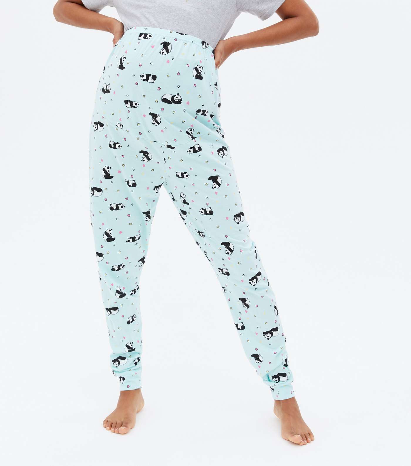 Maternity Light Grey Jogger Pyjama Set with Panda Logo Image 3