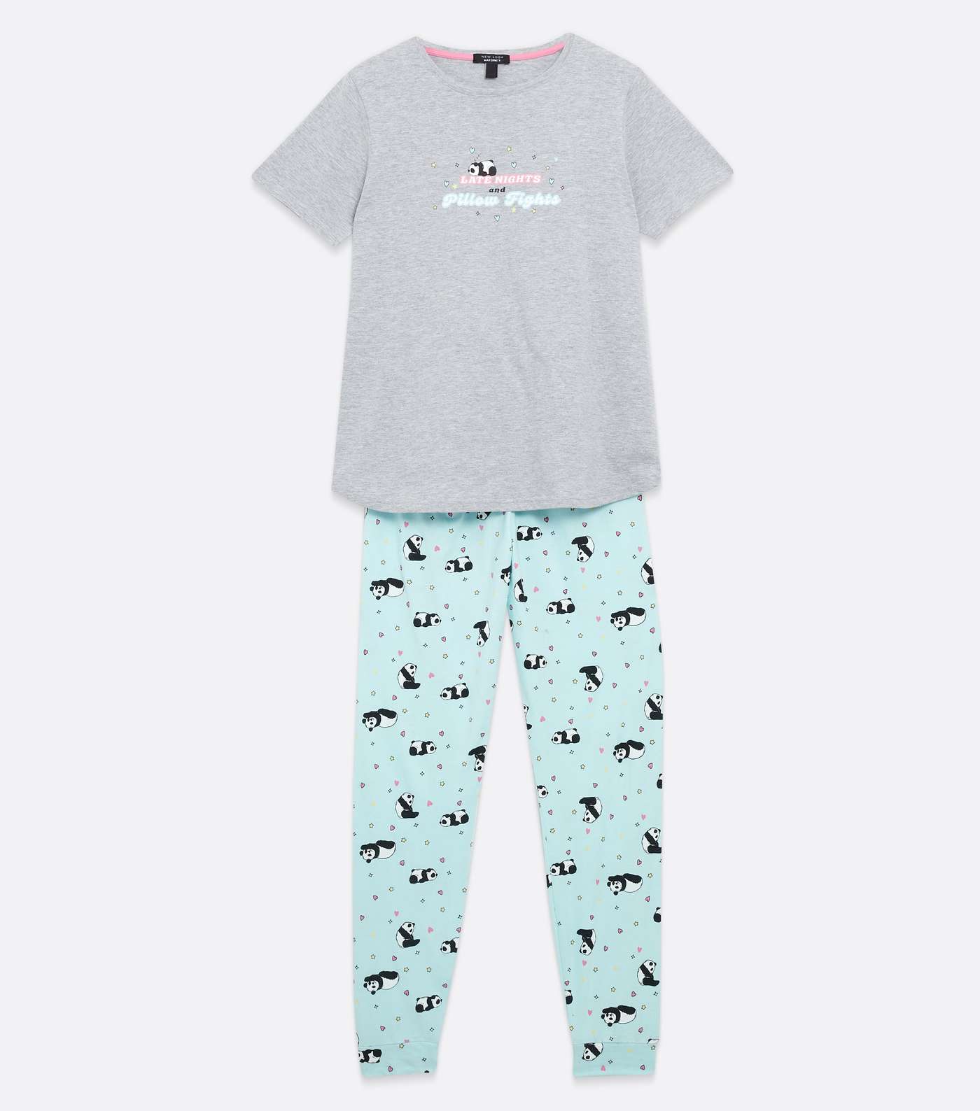 Maternity Light Grey Jogger Pyjama Set with Panda Logo Image 5