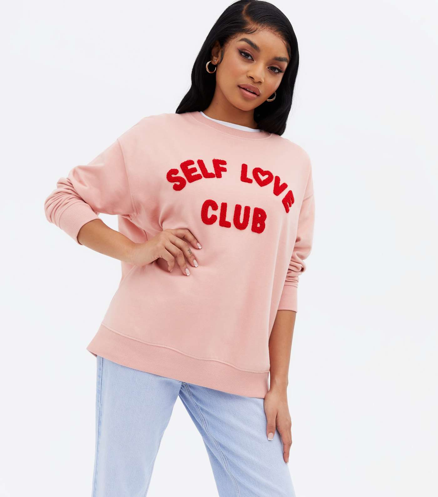 Petite Mid Pink Self Love Club Heart Logo Sweatshirt