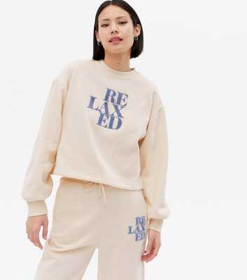 PIECES Cream Relaxed Embroidered Logo Sweatshirt