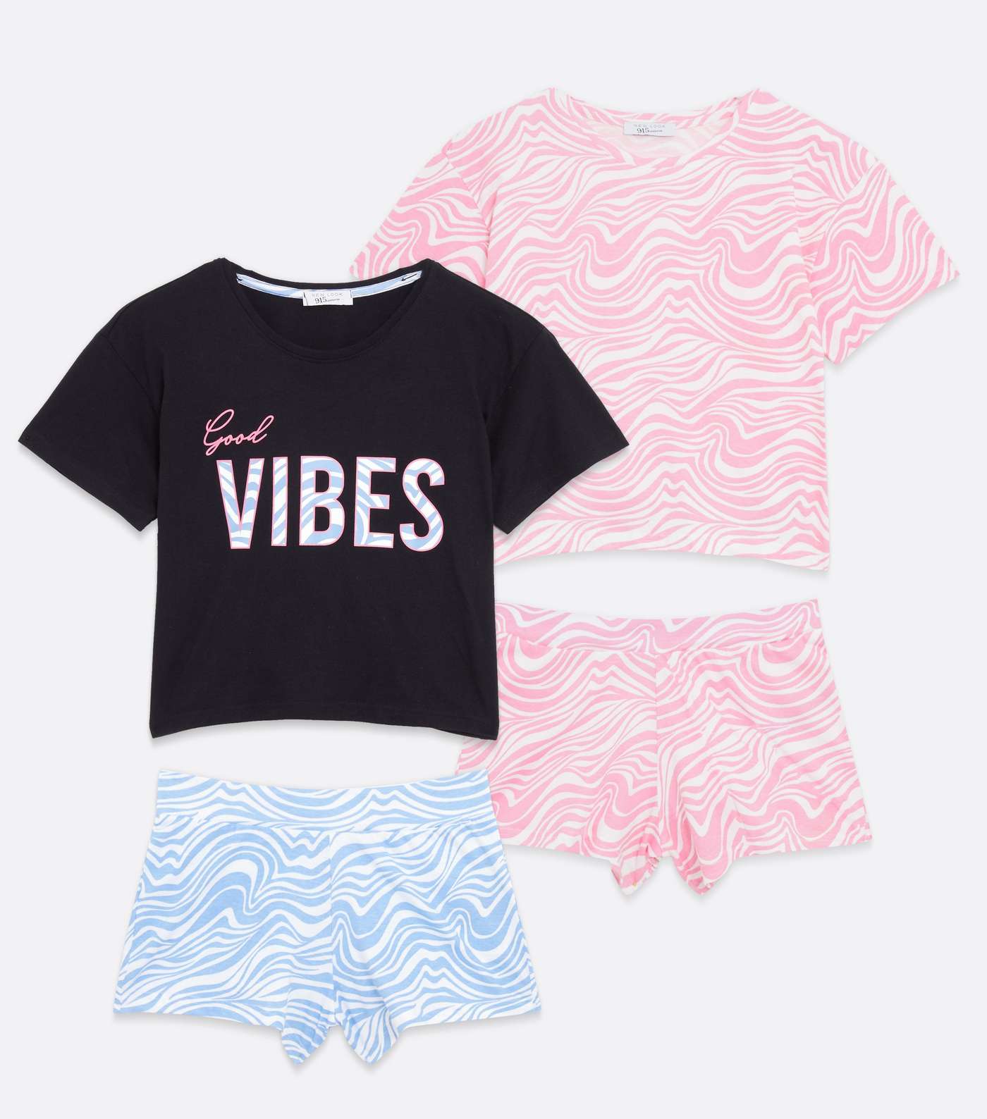 Girls 2 Pack Black and Pink Marble Short Pyjama Sets Image 5