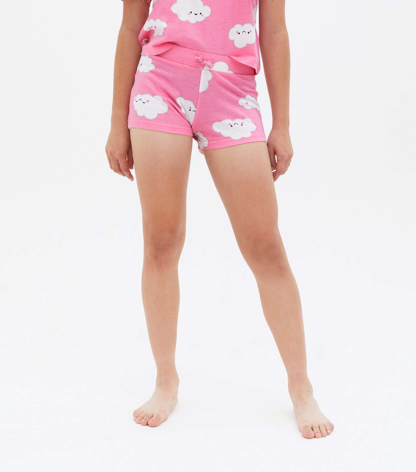 Girls Pink Short Pyjama Set with Clouds Logo Image 3