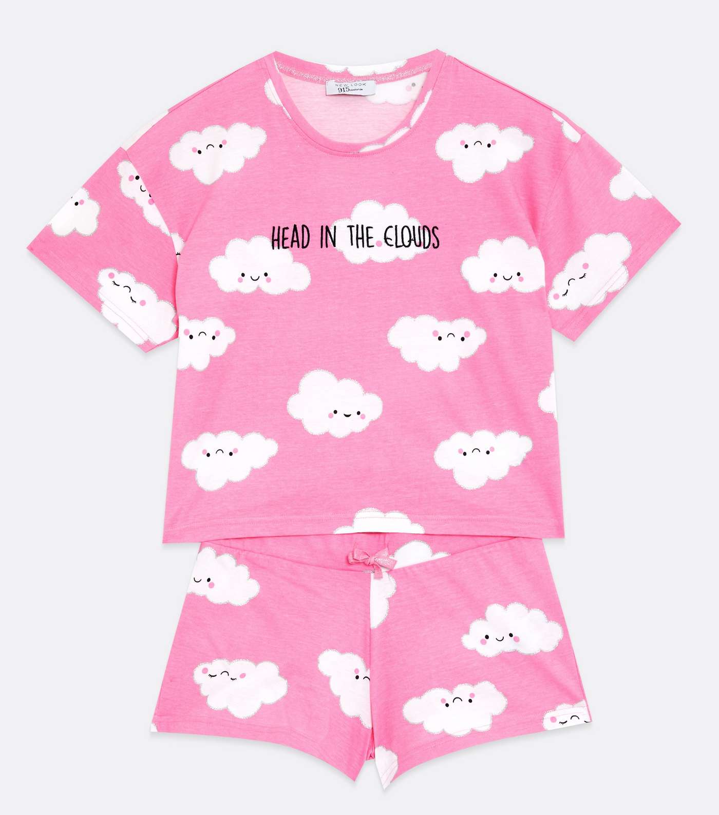 Girls Pink Short Pyjama Set with Clouds Logo Image 5