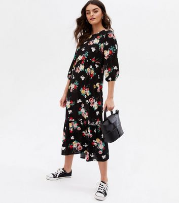 Black floral shop tiered dress