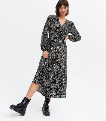 new look black spot midi dress