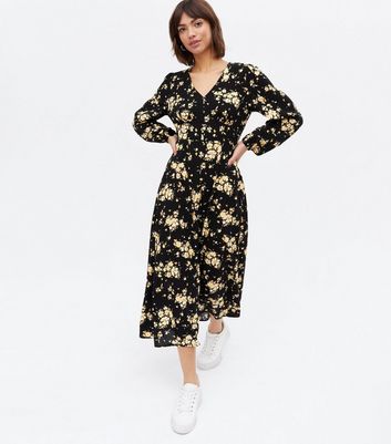 long sleeve v neck floral dress