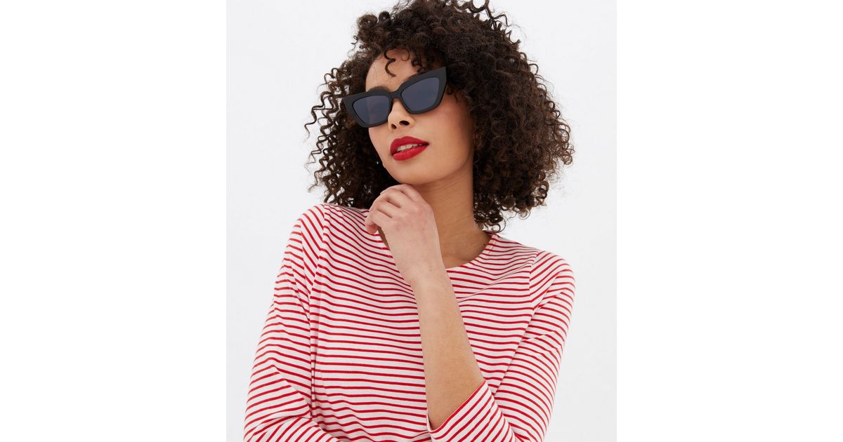 Black Cat Eye Rectangle Sunglasses New Look