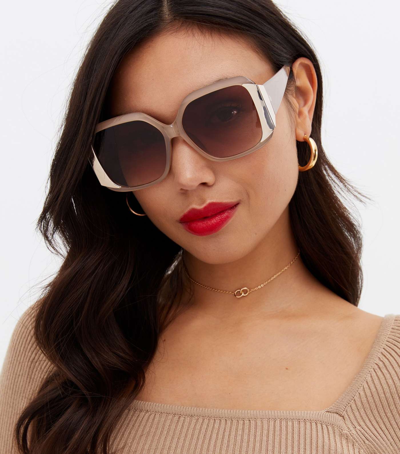 Mink Oversized Rectangle Sunglasses