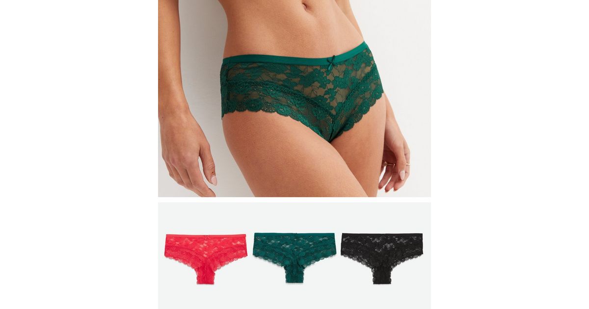 3 Pack Multicoloured Lace Brazilian Briefs