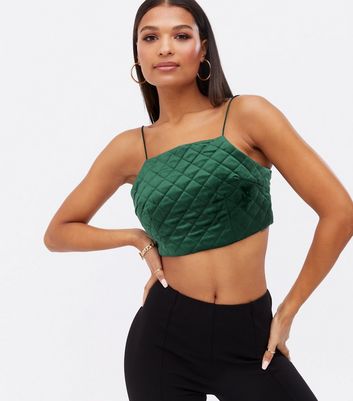 Pink Vanilla Green Quilted Velvet Crop Cami New Look