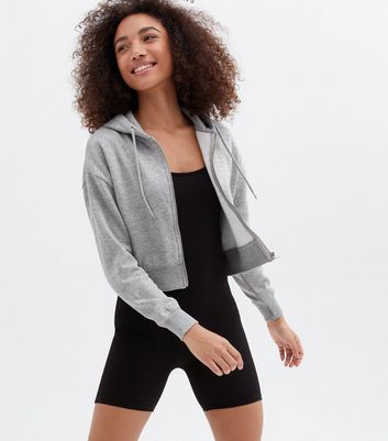 Grey Marl Jersey Crop Hoodie | New Look