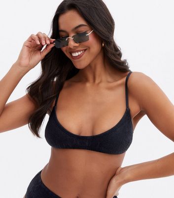 Black Textured Scoop Neck Bikini Top New Look