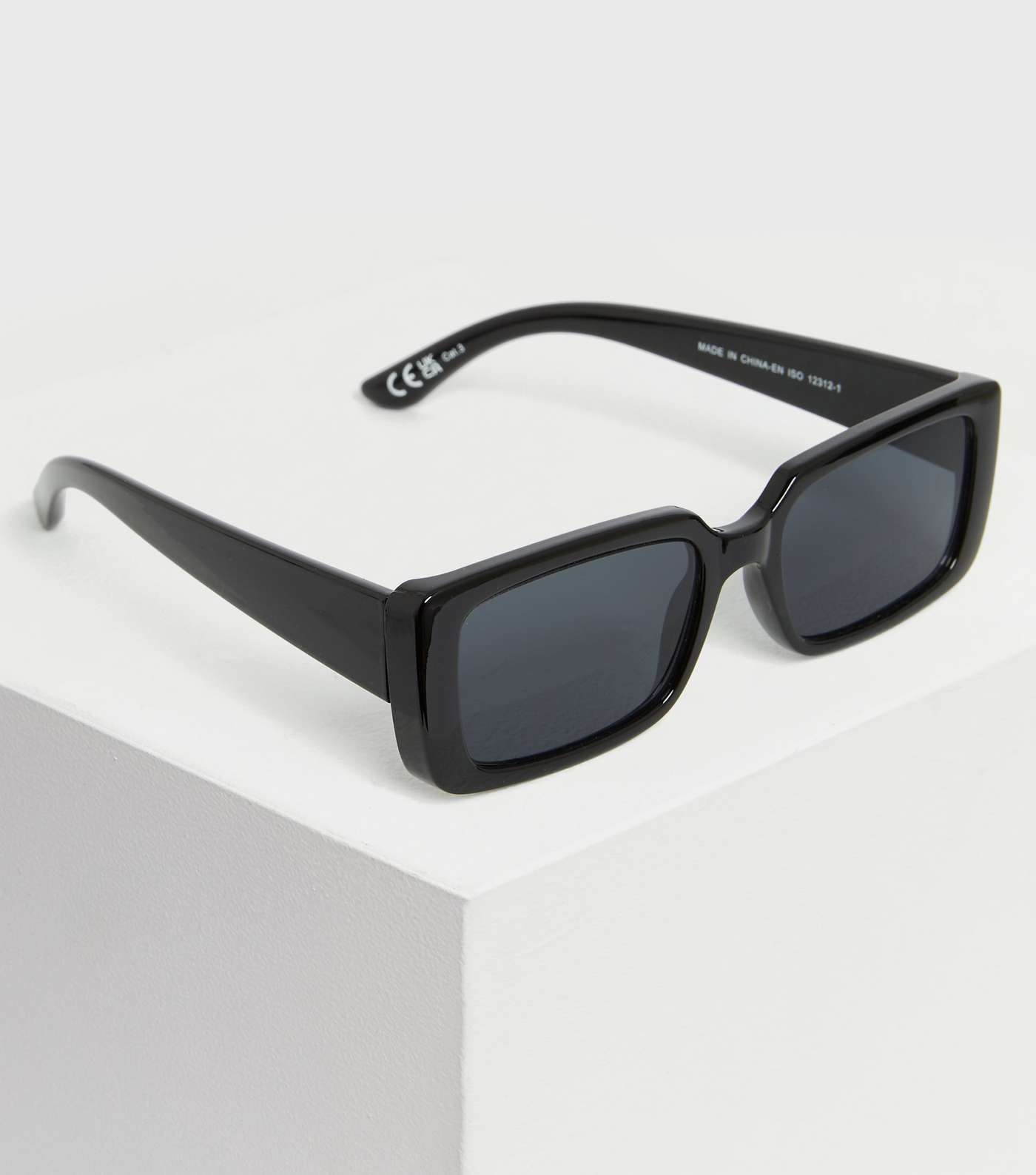 Black Slim Rectangle Frame Sunglasses Image 2