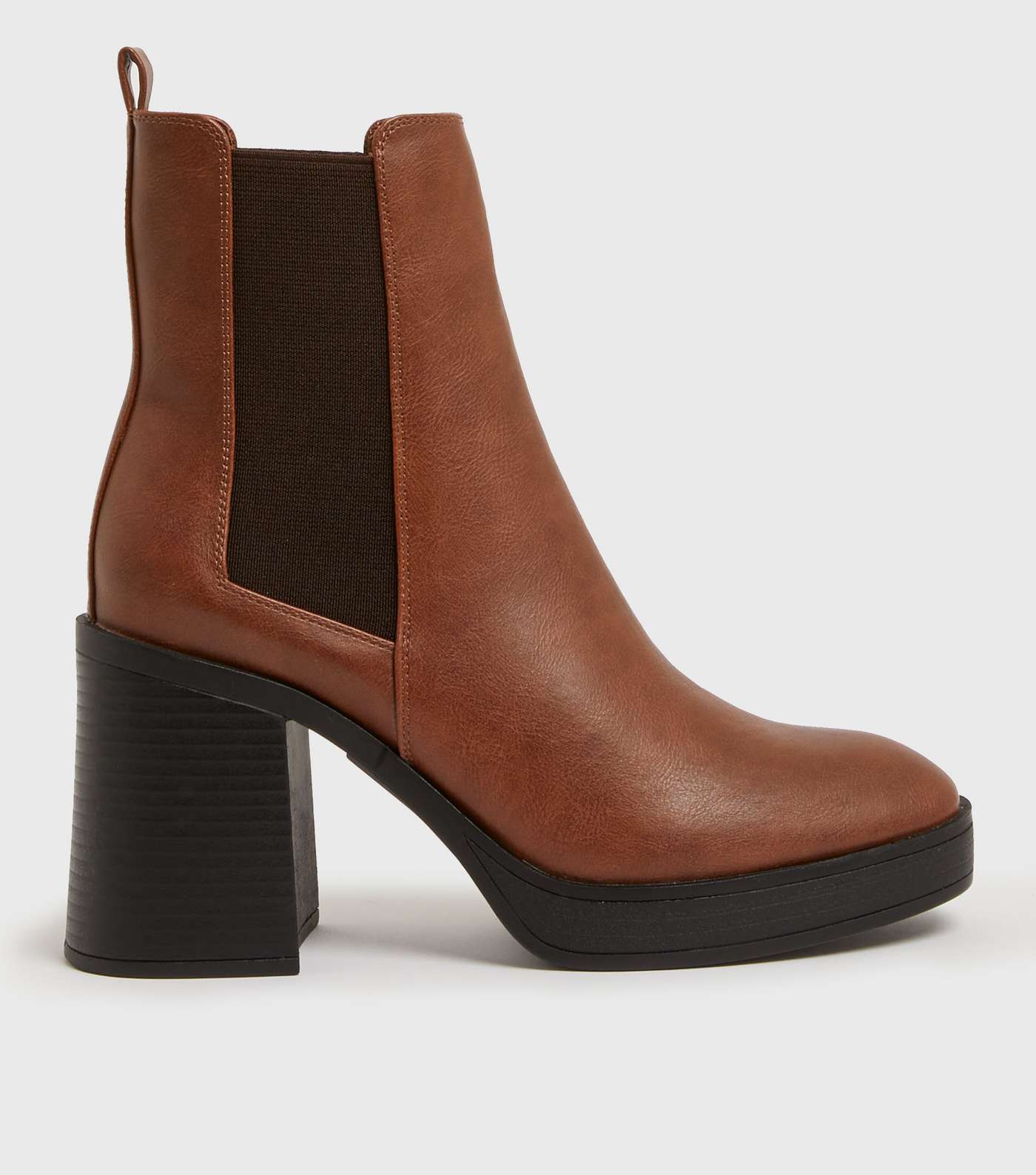 Tan Chunky Block Heel High Ankle Chelsea Boots
