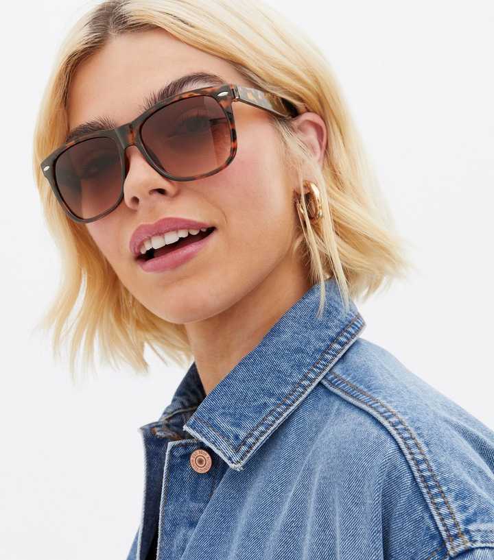 Brown Tortoiseshell Effect Square Frame Sunglasses