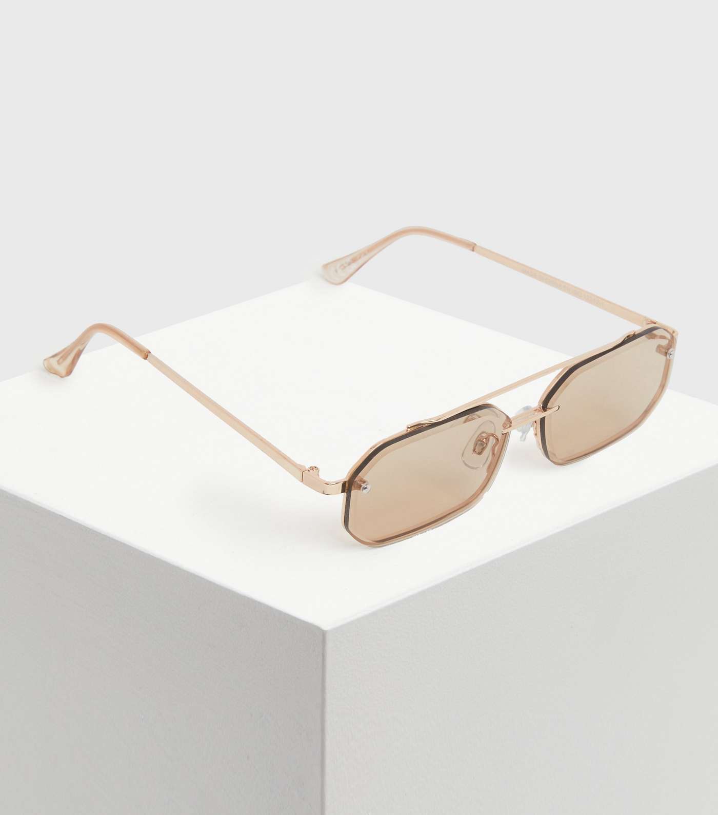 Gold Top Bar Rimless Rectangle Sunglasses Image 2