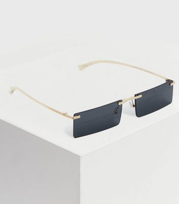 black rimless rectangle sunglasses