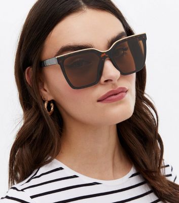 Damen Accessoires Little Mistress Dark Brown Rectangle Oversized Sunglasses