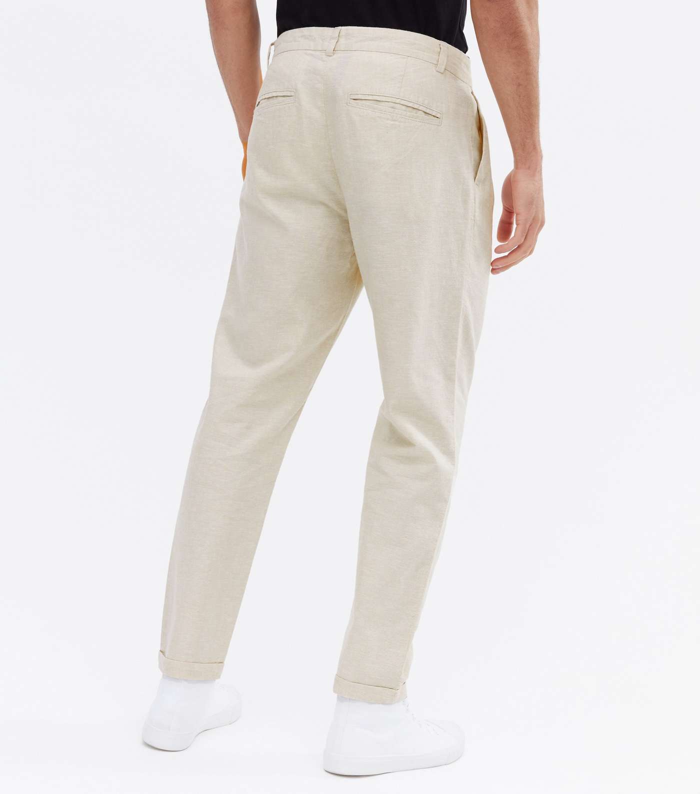 Cream Linen Blend Pleated Trousers Image 4