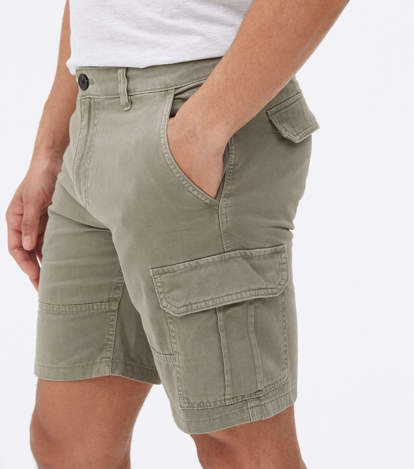 Khaki Slim Fit Cargo Shorts Image 3