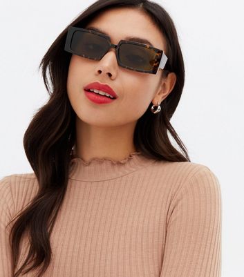 Damen Accessoires Little Mistress Brown Tortoiseshell Effect Rectangle Sunglasses