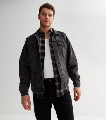 Mens ripped on sale denim jacket black