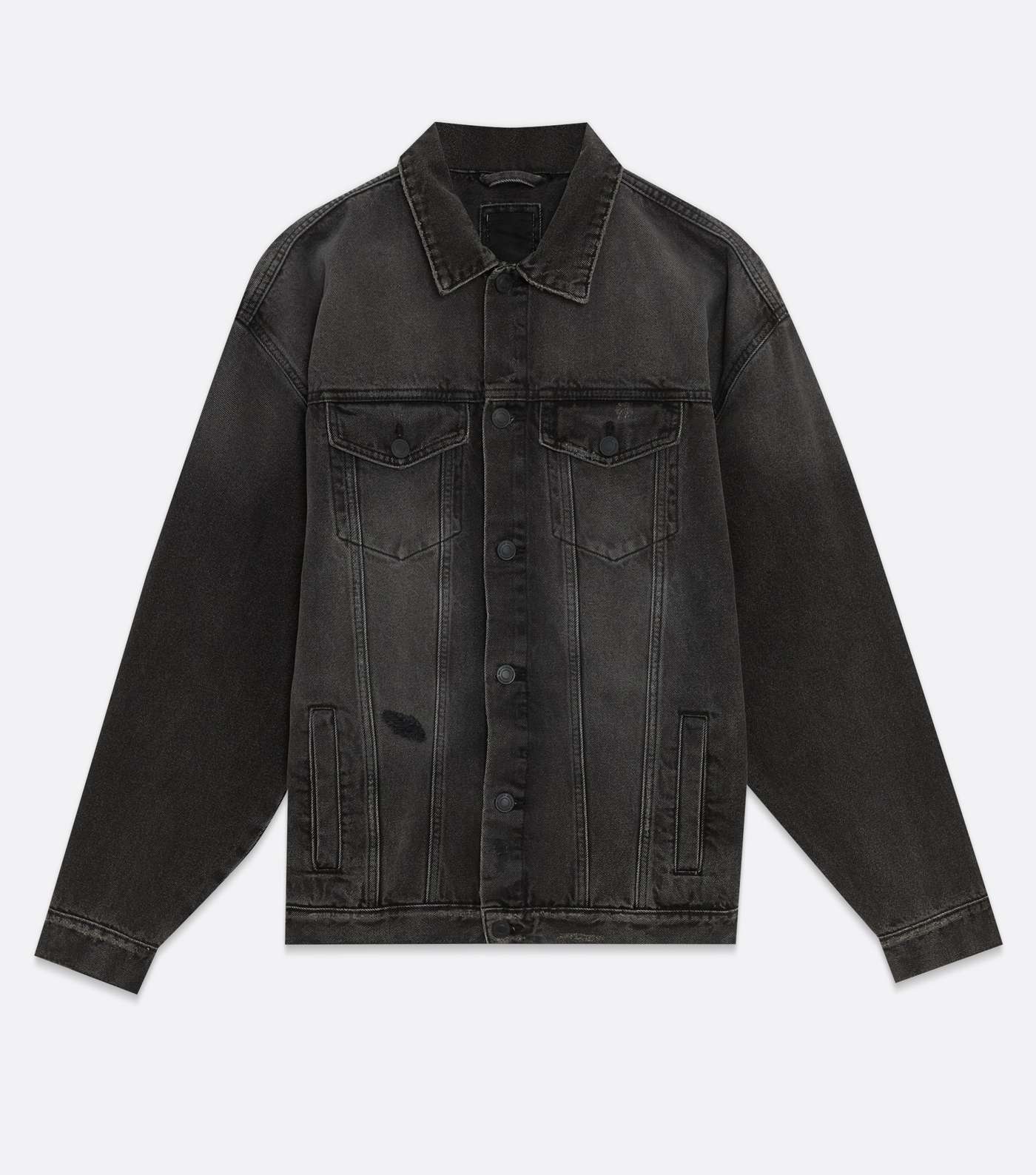 Black Denim Ripped Oversized Jacket Image 5