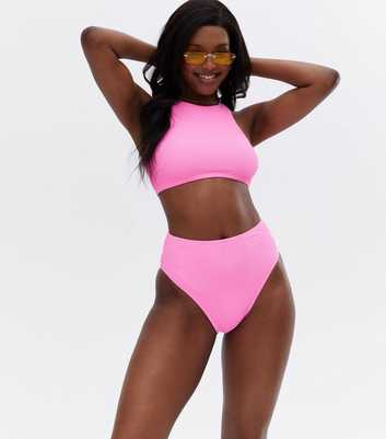 Pink Textured Racer Bikini Top