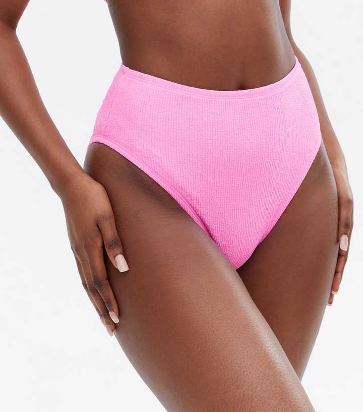 Pink Textured High Waist High Leg Bikini Bottoms