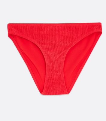 Red Textured Hipster Bikini Bottoms New Look