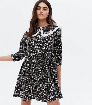 Black Spot Contrast Frill Collar Mini 