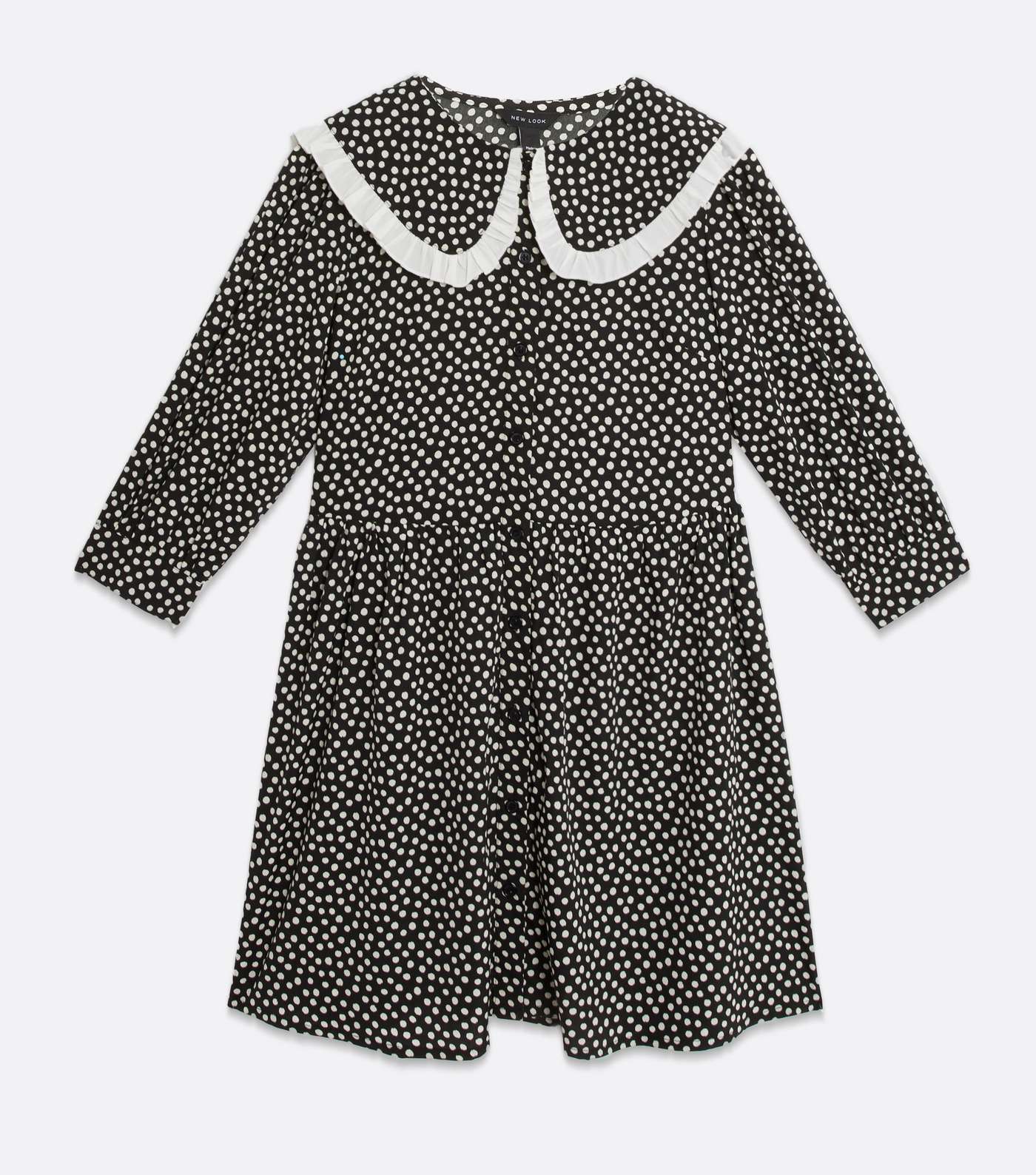 Black Spot Contrast Frill Collar Mini Dress Image 5
