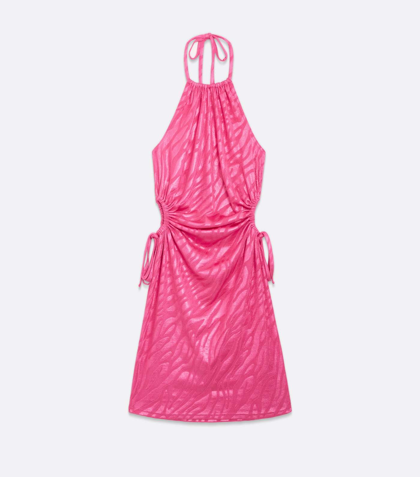 Bright Pink Jacquard Zebra Print Satin Halter Mini Dress Image 5