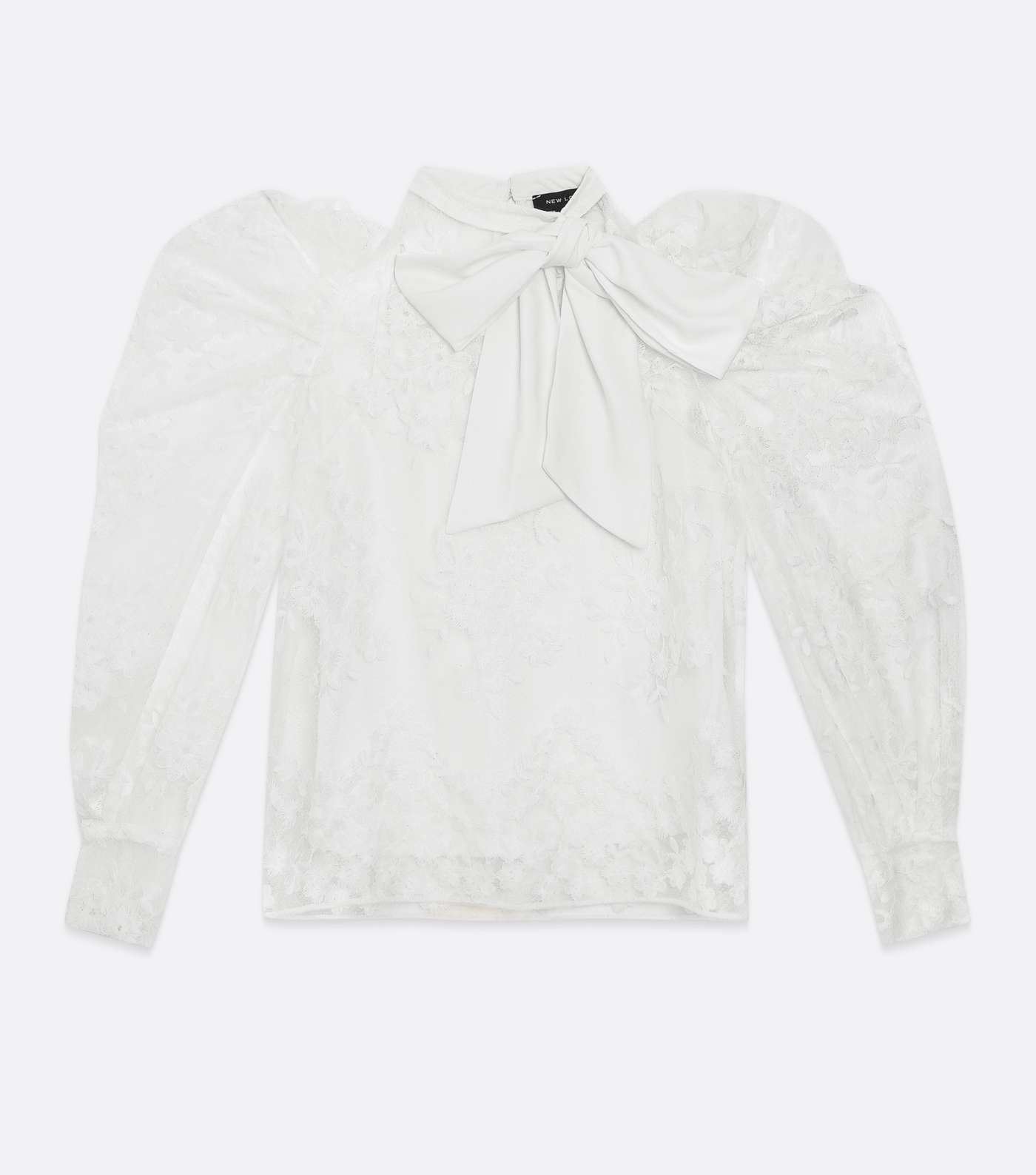 Off White Floral Organza Tie Neck Blouse Image 5