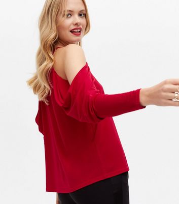 Click to view product details and reviews for Burgundy Lace Strappy Cold Shoulder Top New Look.