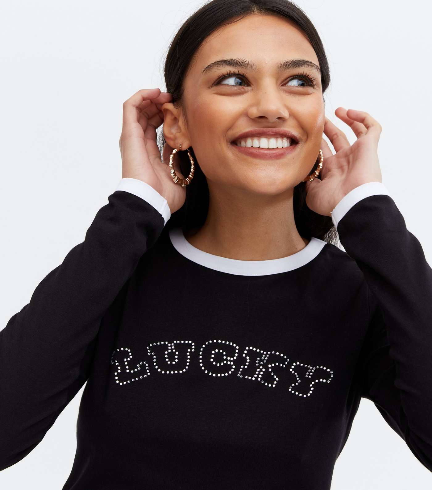 Black Gem Lucky Logo Ringer Long Sleeve Top Image 3