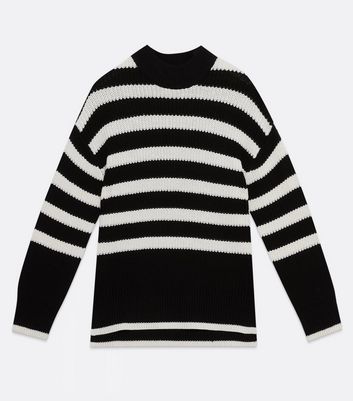 Damen Bekleidung Black Stripe Knit High Neck Jumper Damen Bekleidung Black Stripe Knit High Neck Jumper