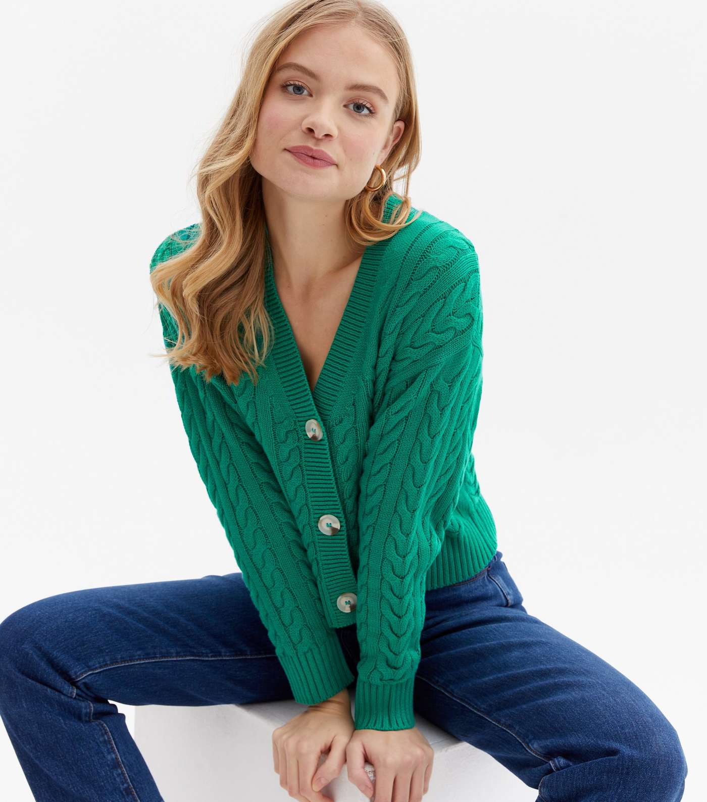 Green Cable Knit Cardigan