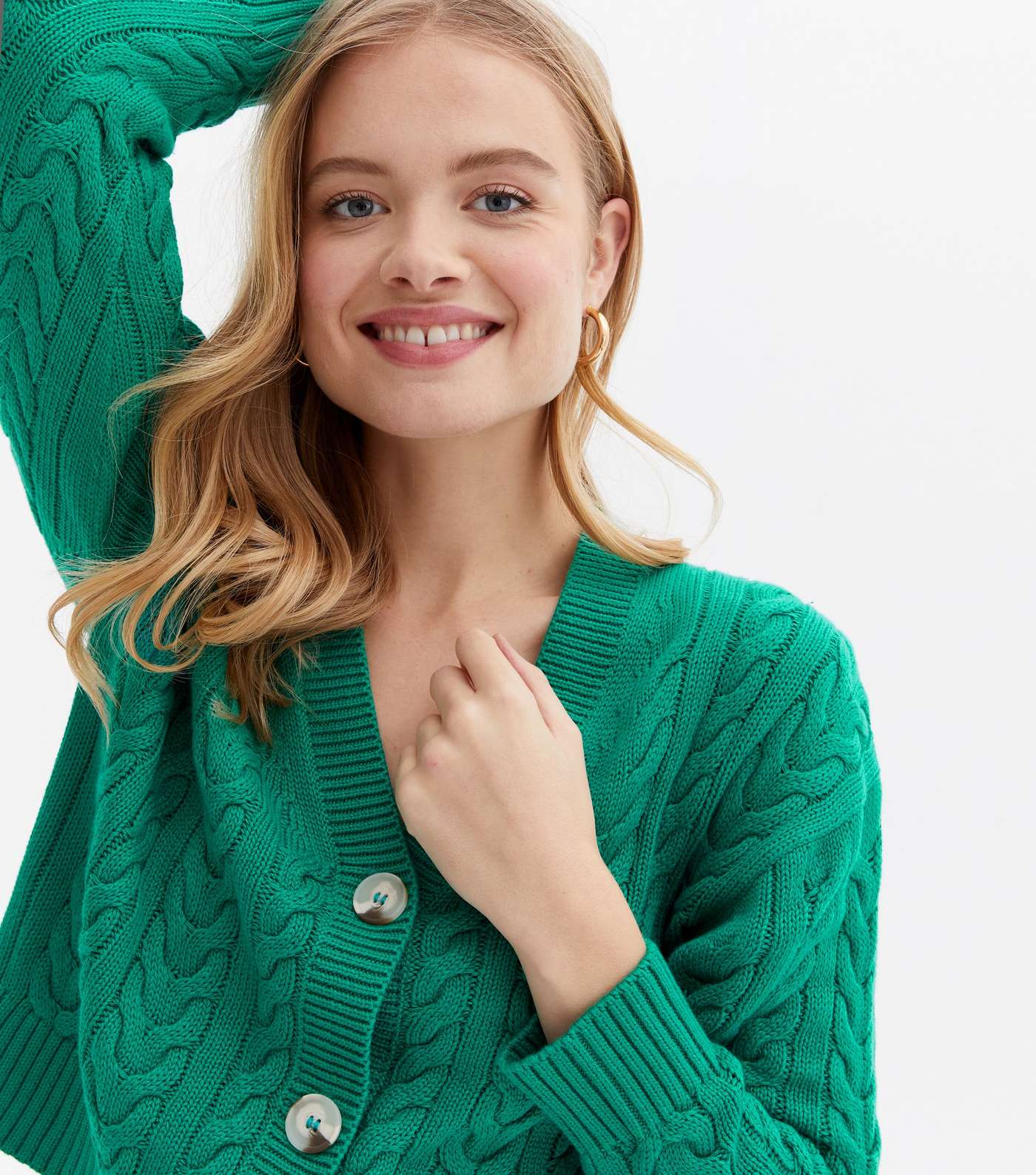 Green Cable Knit Cardigan Image 3