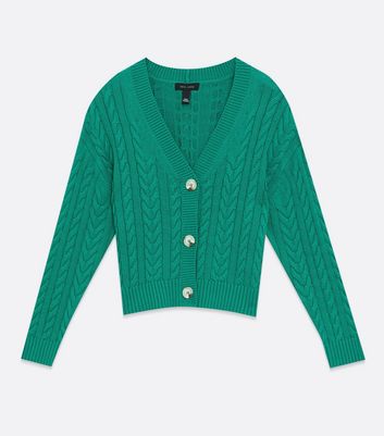 Green Cable Knit Cardigan New Look