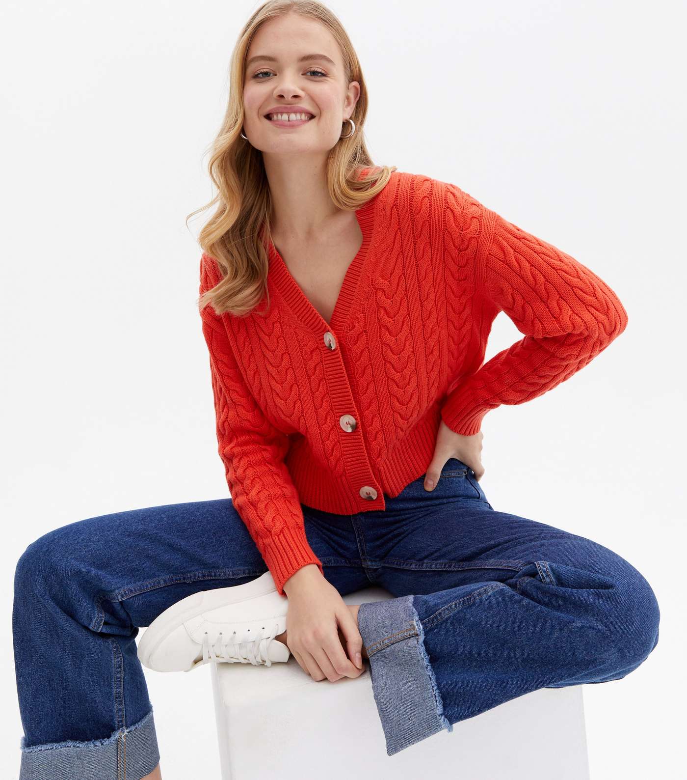 Red Cable Knit Cardigan Image 3