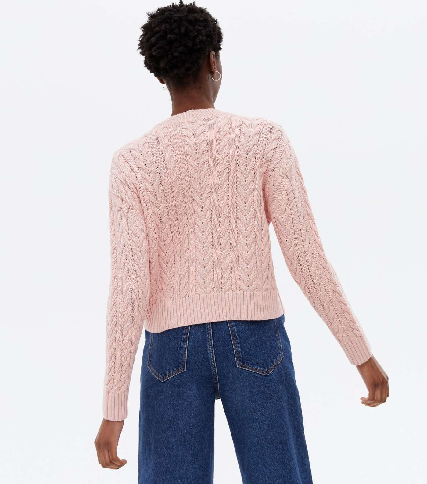 Pale Pink Cable Knit Cardigan Image 4