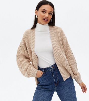 Click to view product details and reviews for Cream Cable Knit Trim Cardigan New Look.