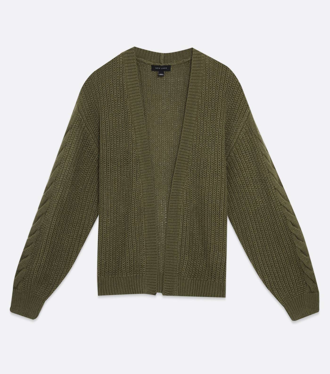 Olive Cable Knit Trim Cardigan Image 5