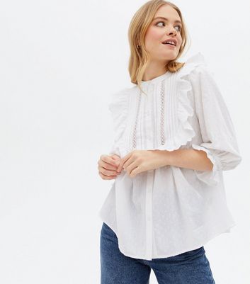 Click to view product details and reviews for White Lace Frill Yoke 3 4 Sleeve Shirt New Look.