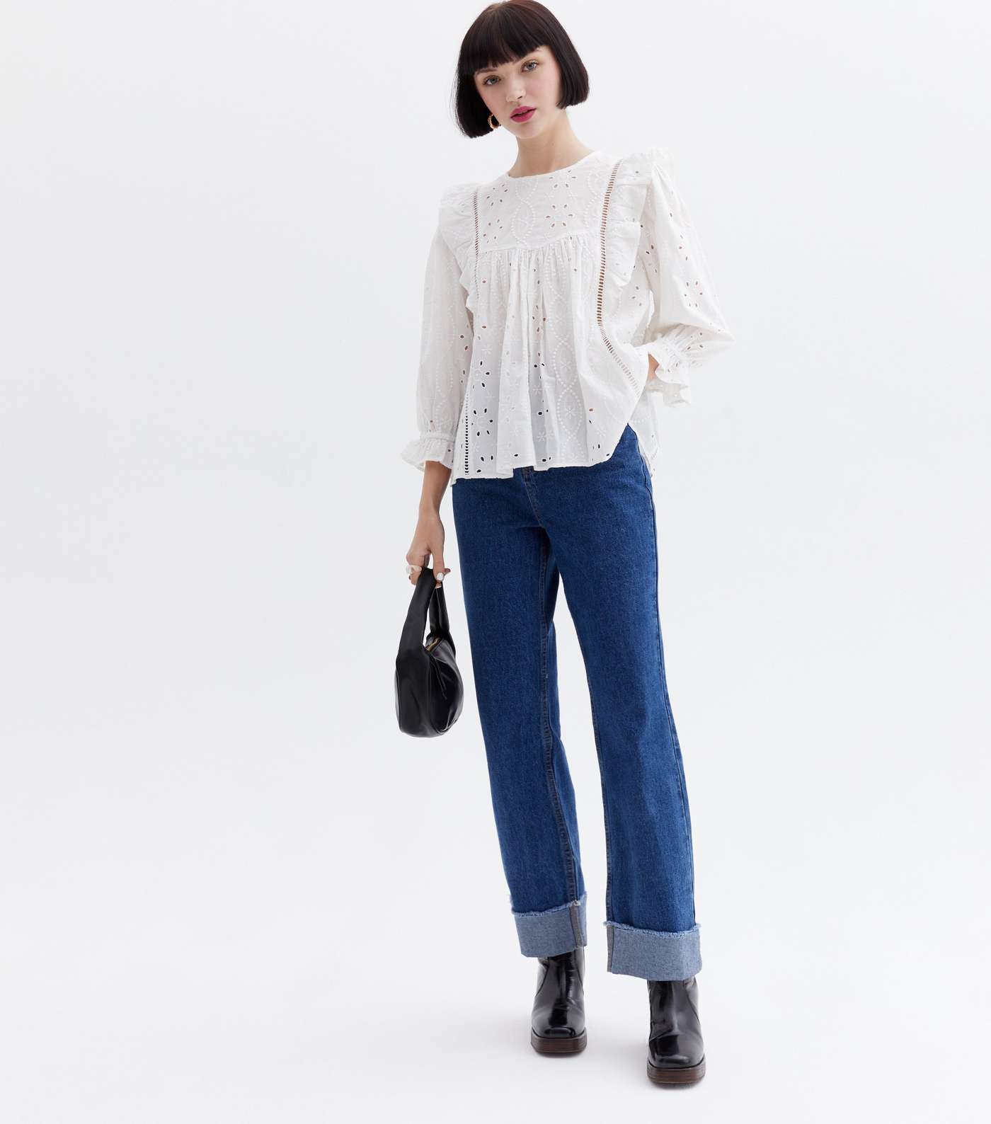 White Broderie Frill Puff Sleeve Blouse Image 2