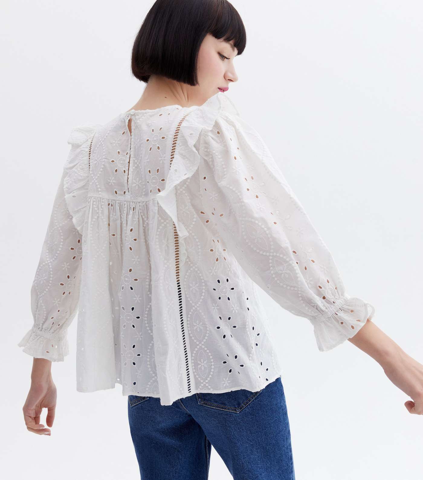 White Broderie Frill Puff Sleeve Blouse Image 4