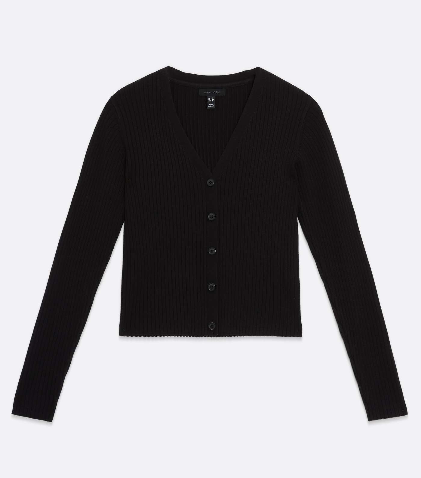 Black Ribbed Knit Button Cardigan Image 5
